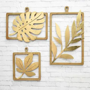 Wooden Wall Art Decor Wall Decor Interior Pieces Luxury Display Gold House Wood Frame Wrought Iron Meta Wall Art Hanging Leaf Flower Home Wall Decor