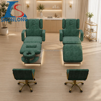 Table de massage électrique pour cils avec commande au pied, LED couleur personnalisable, base en bois et métal, pour salon de beauté