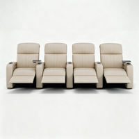 Ensemble de canapés électriques en cuir crème de luxe moderne avec tables pivotantes intégrées pour ordinateur portable et sièges de cinéma multimédia pour villa