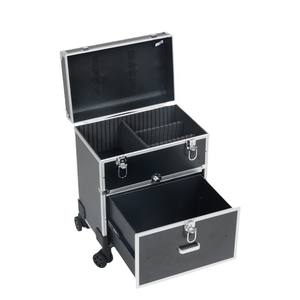 Valise de salon professionnelle avec tiroir, cadre en alliage d'aluminium, roulettes universelles pour le rangement des accessoires de coiffure et de manucure, noir argent - Product Image 1