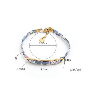 ファッション女性男性手作りジュエリーブレスレットエスニックスタイルフラワー布とステンレス鋼金メッキブレスレット - Product Image 5