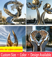 Fabricant sur mesure de grandes sculptures en acier inoxydable, anneau de lune en métal pour aménagement paysager, paysage aquatique