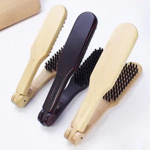 All Natural Splint hair straightener brush with Boar Bristles V Shape Wooden Handle Hairdressing Hairbrush for Salon Women Men