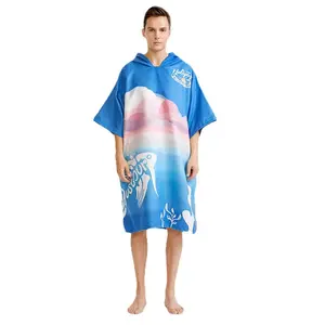 Men's Microfiber Printed Sleeved Bathrobe Quick-Drying Windproof Water Absorption Wearable Bath Towel Cape for Swimming