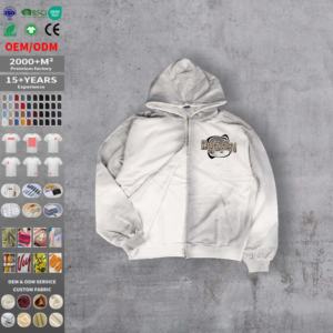 Sudaderas con Capucha de Algodón para Hombre, con Logotipo Bordado Personalizado OEM, Estilo Vintage, Lavado Desgastado, con Cierre y Bolsillos - Product Image 1