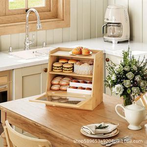 Bamboo Bread Box With Transparent Lid Double Layer Drawer <b>Storage</b> <b>Kitchen</b> Food Container - Product Image 4