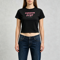 T-shirt court noir pour femme, coupe ajustée, 100 % coton, col rond, imprimé sérigraphié, style été tendance