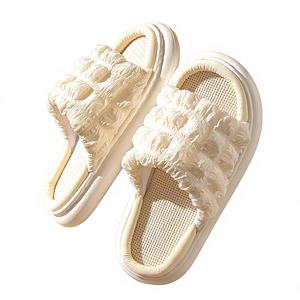 Chaussons en <span class=keywords><strong>lin</strong></span> avec semelle EVA à entre-doigts et granules <span class=keywords><strong>de</strong></span> raisin, modèle gaufré en <span class=keywords><strong>lin</strong></span>, pour femmes et hommes, toutes saisons, intérieur, printemps/automne - Product Image 1