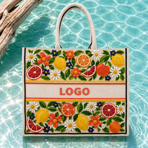 Bolso Tote <span class=keywords><strong>de</strong></span> Lona Hecho a Mano con Cuentas <span class=keywords><strong>de</strong></span> Semillas, Diseño Floral <span class=keywords><strong>y</strong></span> <span class=keywords><strong>de</strong></span> Frutas, para Verano <span class=keywords><strong>y</strong></span> Playa, con Logotipo Bordado Personalizado OEM - Product Image 1