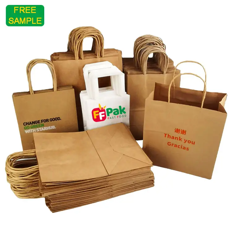 Custom Food Packaging Bags For Packaging Paper Bag With Logo, Delivery Paper Food Bags For Food, Brown Paper Kraft Bag Custom