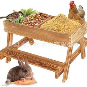 Wooden Poultry Feeder <b>Stand</b> Solid Wood <b>Pan</b> Feeder For Chickens Rabbits Birds Outdoor Farm Use Brown - Product Image 1
