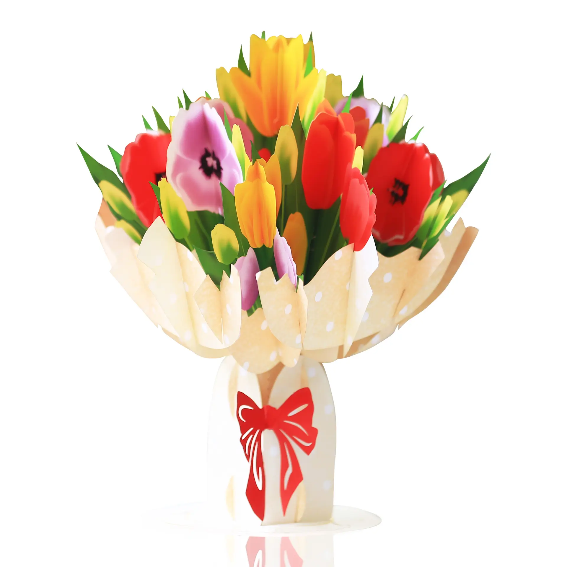Zeecan Papel 3D Pop Up Cartões Tulipa buquê flor Forever Flower Bouquet 3D Popup Cartões com Cartão de Nota e Envelop