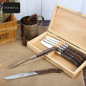 Alta Qualidade Design Moderno Seis Peças Lâminas De Aço Inoxidável Laguiole Bife Faca Conjunto com Alças De Madeira Caixa De Madeira - Product Image 1