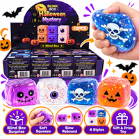 Jouet Squishy Cube Pailleté Halloween Citrouille Crâne Œil, Jouet Anti-Stress Doux à Presser pour Fête et Cadeau