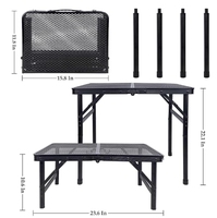 Table de camping pliable moderne en aluminium à 3 hauteurs réglables avec poignée de transport et filet de rangement pour pique-nique, barbecue et utilisation en intérieur