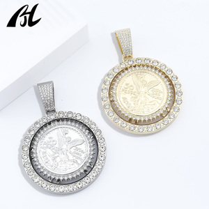 Liontin modis malaikat bertatahkan berlian es budaya Meksiko liontin 50 Peso berlapis emas perak 14K gaya Punk - Product Image 4