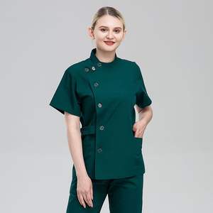 Combinaison de gommage multicolore Uniforme d'infirmière Bouton d'ouverture latérale Pantalon à manches courtes Hôpital Front <span class=keywords><strong>Stage</strong></span> WorkWear Clothes Suit - Product Image 6