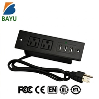 Multiprise de bureau encastrable USB 20W US ETL, noire, charge rapide 3A/2C, 2 prises IP44, prise en cuivre avec lumière LED pour table