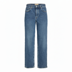 Pantalones vaqueros con logotipo personalizado al por mayor para mujer, ropa de calle vaquera holgada de pierna recta, pantalones de moda a la moda, pantalones informales de pierna ancha de talla grande - Product Image 1