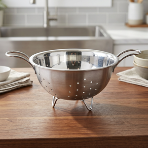 Passoire en acier inoxydable avec deux poignées et pieds, égouttoir durable pour la cuisine - Product Image 2