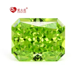 5A+ 4k crushed ice cut synthetic cubic zirconia octangle cz stone Apple Green color loose diamonds cubic zirconia