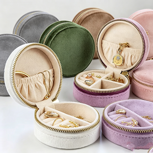 <b>Vintage</b> Retro Morandi Color Recycled Material Jewelry Organizer <b>Box</b> Hidden Double Layer Built-in Mirror Mini Portable Zipper - Product Image 2