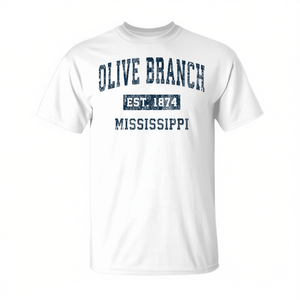 Camiseta con estampado azul marino de Olive Branch Mississippi Vintage Sports, manga corta, cuello redondo de algodón, unisex, para adultos - Product Image 2