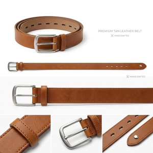<span class=keywords><strong>Ceinture</strong></span> décontractée pour homme en cuir véritable bicolore <span class=keywords><strong>avec</strong></span> boucle à ardillon simple plaquée laiton, toutes tailles, en cuir de vachette et alliage - Product Image 4