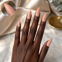 Faux ongles à presser personnalisés nude, longs, forme amande, couleur unie, gel brillant pêche beige, en ABS, vente en gros OEM