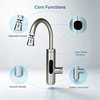 Robinet d'eau chaude instantanée électrique entièrement en acier inoxydable, design col de cygne rotatif, autoportant, étanche IPX4, pour camping-car, extérieur, voiture