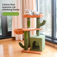 Arbre à chat multi-niveaux en forme de cactus avec hamac et poteaux à gratter pour usage intérieur multi-chats toute saison