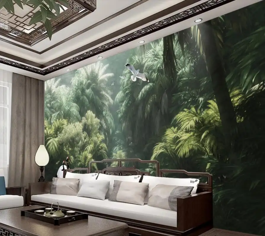 ZHIHAI UV print home decoration Medieval hand-painted tropical rainforest scenery fresco 8d 3d wallpaper