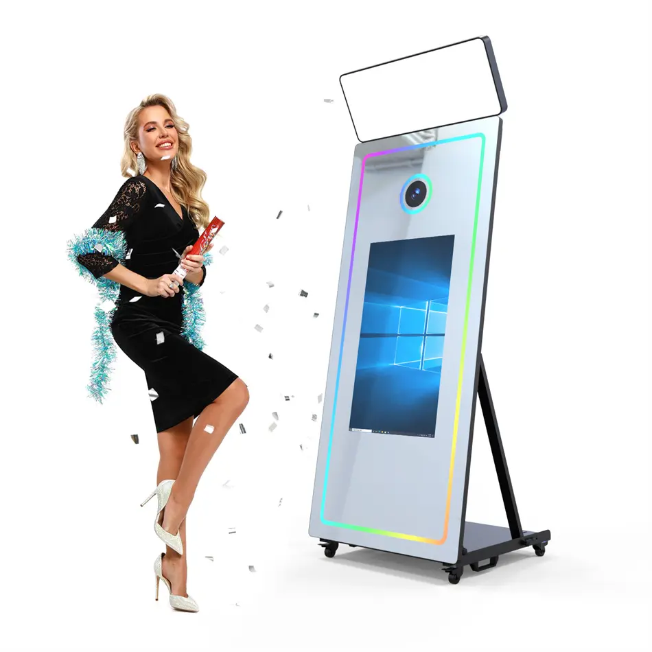 Selfie Led Beauty Frame 65 Inch Magic Mirror Touch Screen Party Photo Booth Machine For Events With Camera And Printer