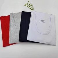 Tank Top Katun Ribbed Sporty Pria Ukuran Besar, Longgar, Dalaman Olahraga