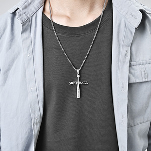 Instagram-worthy sporty <b>titanium</b> steel baseball necklace with gold softball letter pendant, 2026 new style, colorfast jewelry ma - Product Image 3