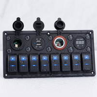 Panel Multifungsi Saklar Toggle On/Off Tahan Air 8 Port untuk Kapal Laut dengan Voltmeter Digital dan Soket Pengisi Daya Mobil USB