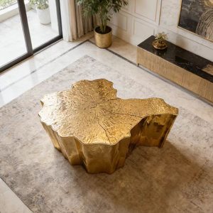 <span class=keywords><strong>Table</strong></span> basse de style italien de luxe <span class=keywords><strong>en</strong></span> racine d'<span class=keywords><strong>arbre</strong></span>, base <span class=keywords><strong>en</strong></span> acier inoxydable gravée dorée, design irrégulier pour villa, hôtel, salon - Product Image 2