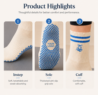 Chaussettes de Pilates en coton de haute qualité, style tube, avec logo personnalisé, antidérapantes, pour femmes, avec logo jacquard sur le dessus, pour toutes les saisons
