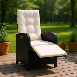 Chaise de patio inclinable en polyrotin noir avec repose-pieds, mobilier de jardin extérieur, design contemporain - Product Image 2