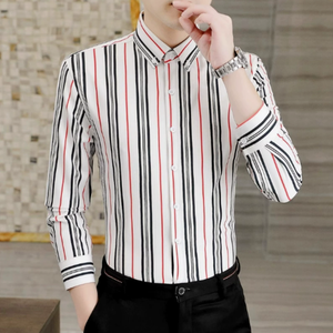 <span class=keywords><strong>Camisa</strong></span> Casual de Manga Larga para <span class=keywords><strong>Hombre</strong></span>, Primavera-Verano, Cierre de Botón, Transpirable, <span class=keywords><strong>Rayas</strong></span> Blancas y <span class=keywords><strong>Negras</strong></span>, Estilo Clásico - Product Image 1