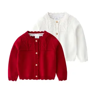 Maglioni per bambini all'ingrosso autunno autunno per neonate cardigan rosso bianco lavorato a maglia casual abbigliamento per bambini boutique T48ABS7043