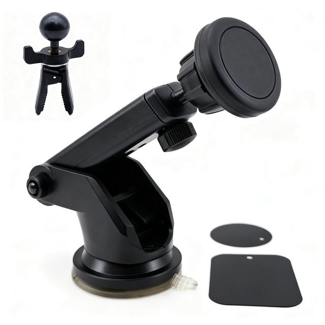 3 in 1 Magnetic Car Phone Holder Air Vent Suction Cup Mount 360 Telescopic Arm for Dashboard Windshield