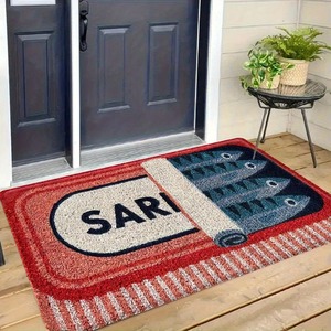 Alfombra de Entrada con Diseño de Sardinas, Alfombra de Franela con Patrón Rojo y Blanco, Alfombra Gruesa Absorbente Antideslizante para Entrada - Product Image 4