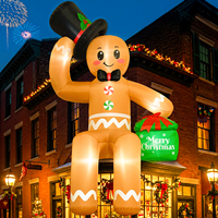 Homme en pain d'épices gonflable géant de Noël avec chapeau haut et sac cadeau, décoration de jardin extérieure, homme en pain d'épices gonflable éclairé par LED