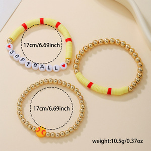 <b>Beaded</b> <b>Bracelet</b> Set Ball Theme Soccer Basketball Baseball Letter Beads Unisex Party Jewelry - Product Image 4