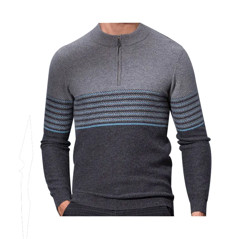 Мужская Повседневная 100% шерсть цвет полоски пуловер свитер с молнией