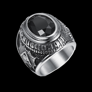 Joyería de Satán Vintage personalizada, anillo de acero inoxidable 3D gótico satánico, cabeza de cabra, masónico, todos los ojos, con piedra de ágata negra - Product Image 2