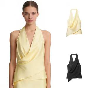Haut en satin asymétrique dos nu à col halter pour femme, nouvelle collection printemps - Product Image 1