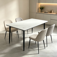 Table à manger rectangulaire en pierre frittée de style nordique, finition marbre de luxe, meubles de cuisine avec pieds en fer noir