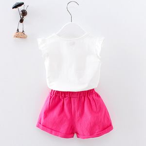 Ensemble T-shirt et short blancs style chinois pour bébé fille, été, 100% coton, écologique - Product Image 2
